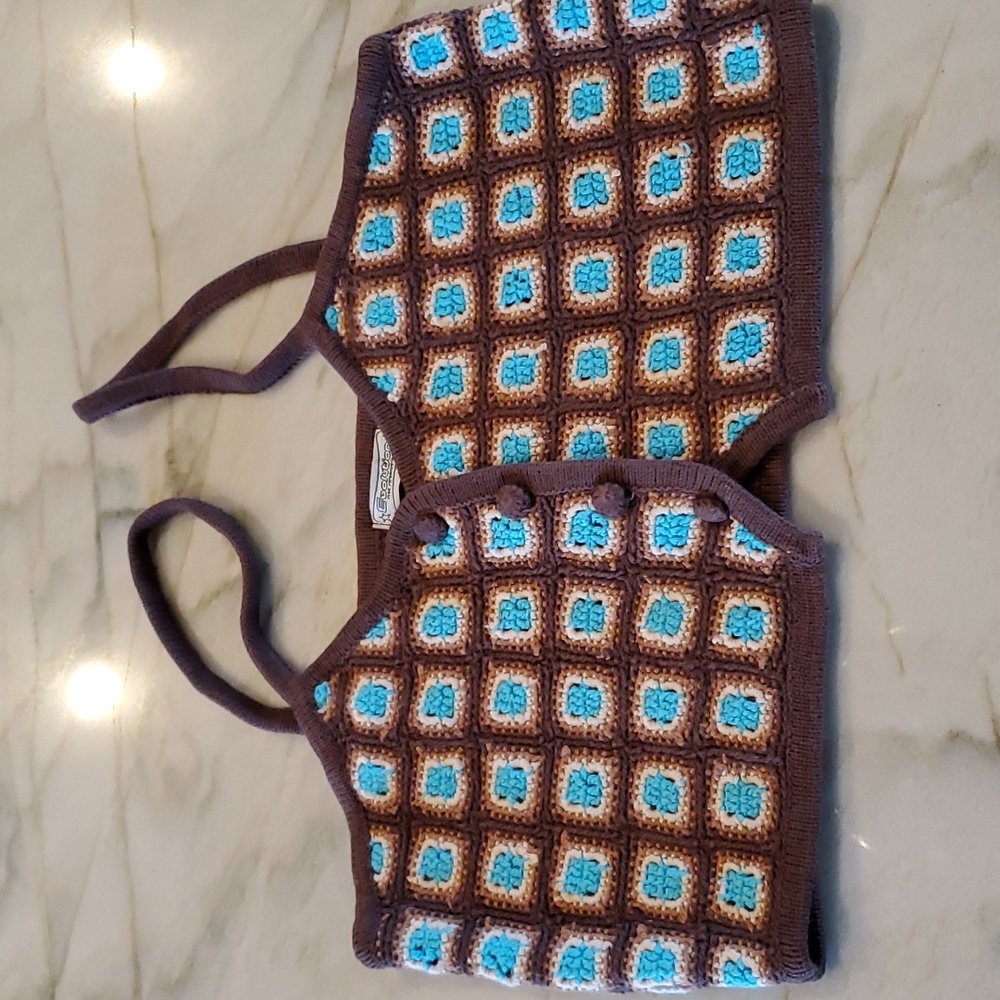 Vintage blue and brown knit festival cami